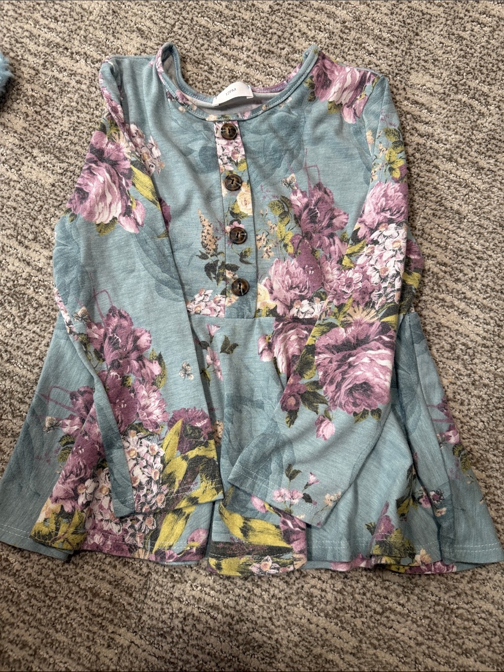Floral Button-Front Tunic Top in Teal and Mauve